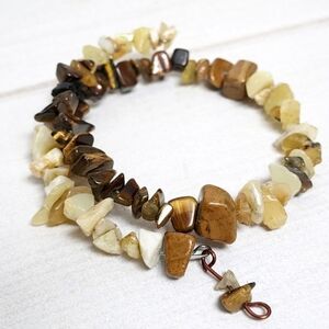 Mixed Natural Stone Coil Bracelet | Tiger’s Eye + Cream Chips - New